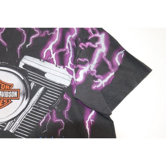 Vintage 1987 Harley Davidson Thunder and Lightning Single Stitch Tshirt XL - Picture 7 of 12